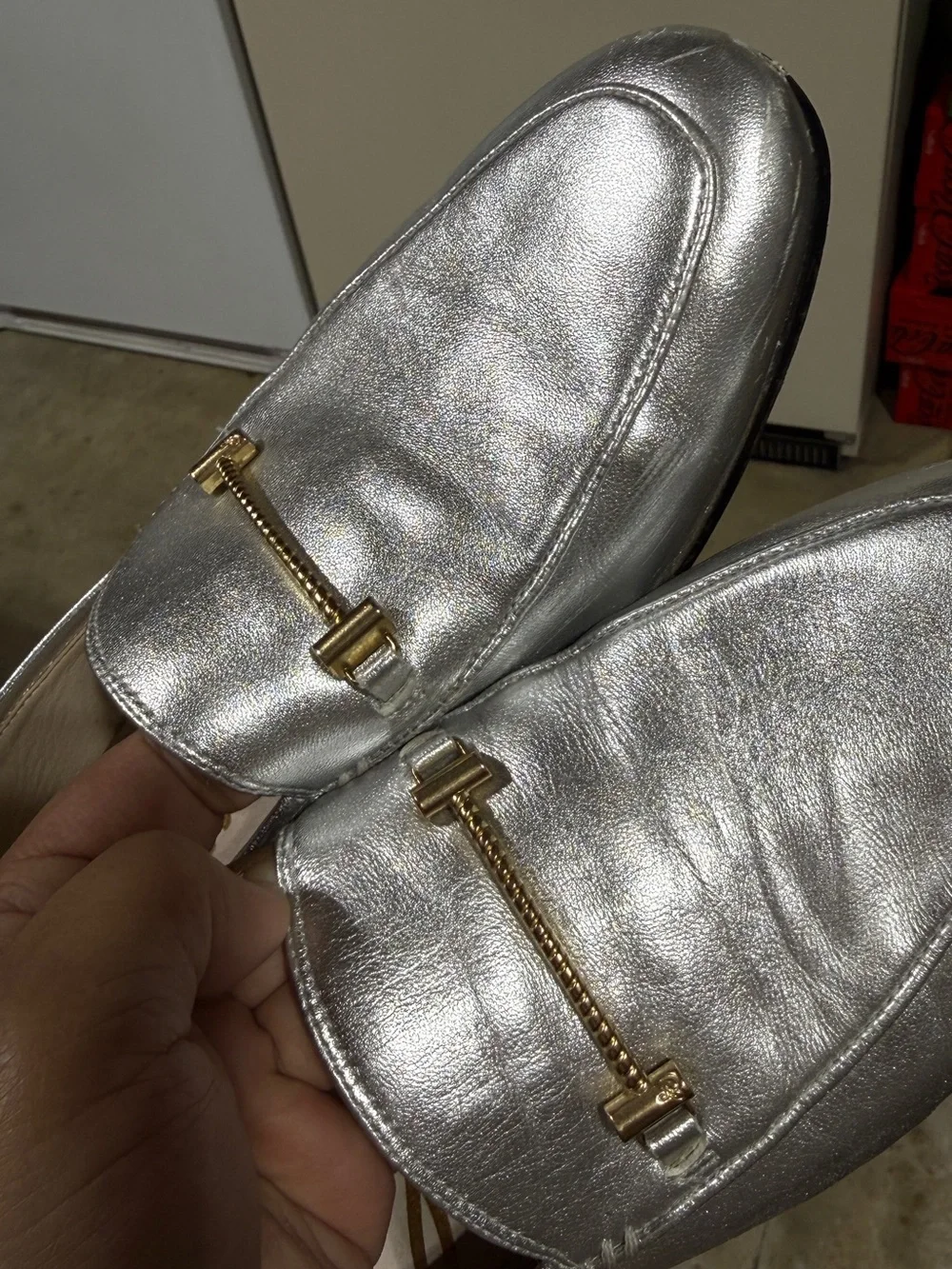 Sam Edelman Metallic Silver Loafers with Gold Bit